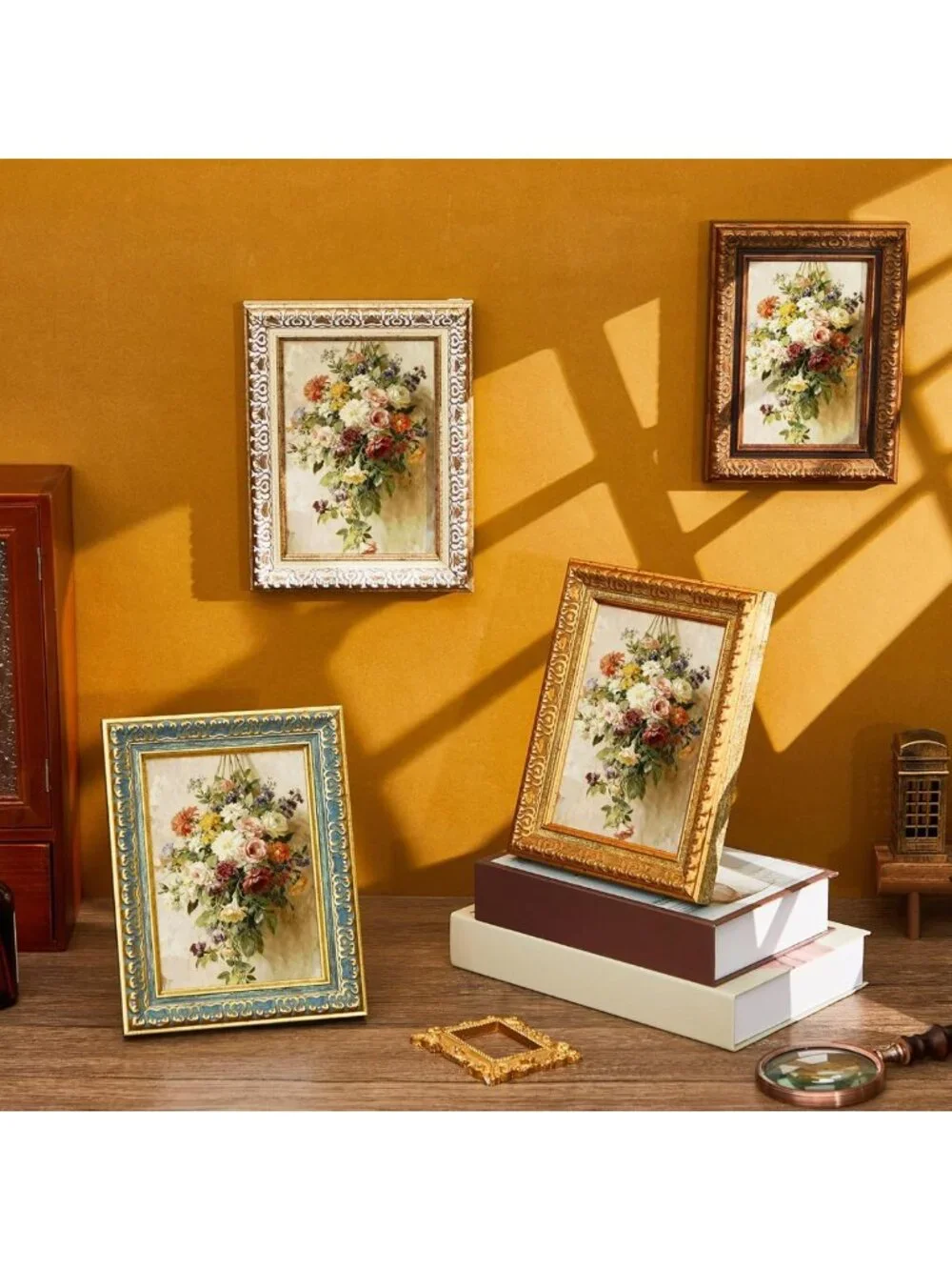 4 Pack Vintage Ornate Picture Frames Set - 5x7, Mixed Colors for Home Decor